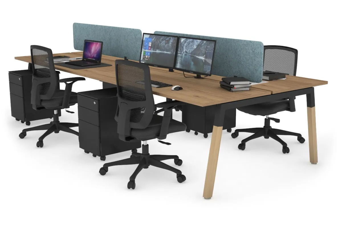 Quadro A Legs 4 Person Office Workstation - Wood Legs Cross Beam [1400L x 700W]