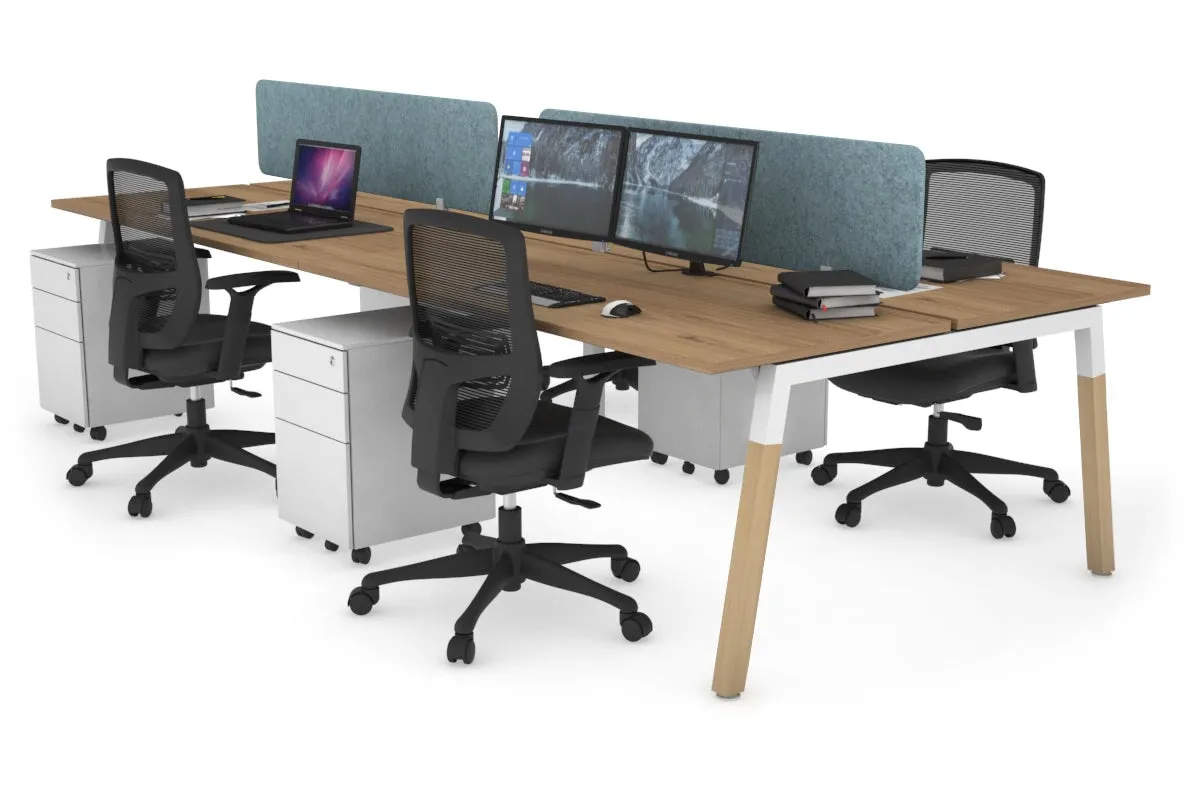 Quadro A Legs 4 Person Office Workstation - Wood Legs Cross Beam [1400L x 700W]