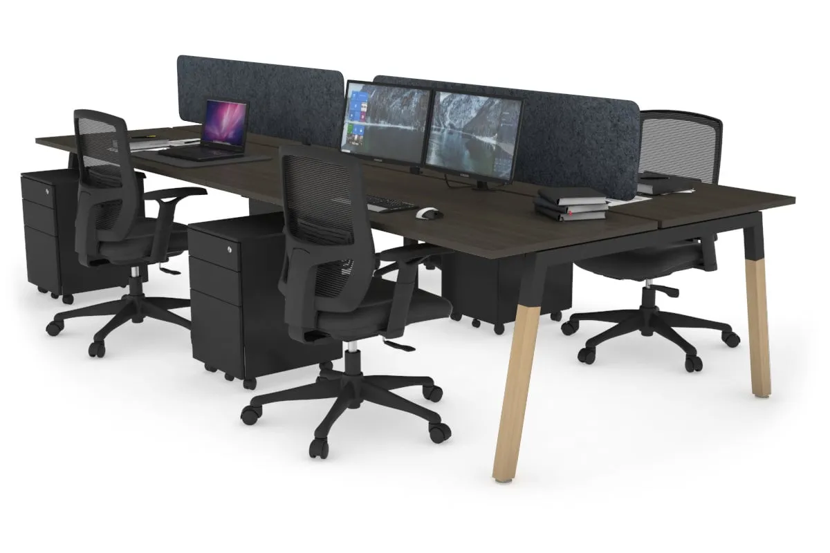 Quadro A Legs 4 Person Office Workstation - Wood Legs Cross Beam [1400L x 700W]