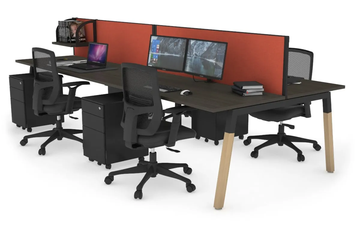 Quadro A Legs 4 Person Office Workstation - Wood Legs Cross Beam [1400L x 700W]