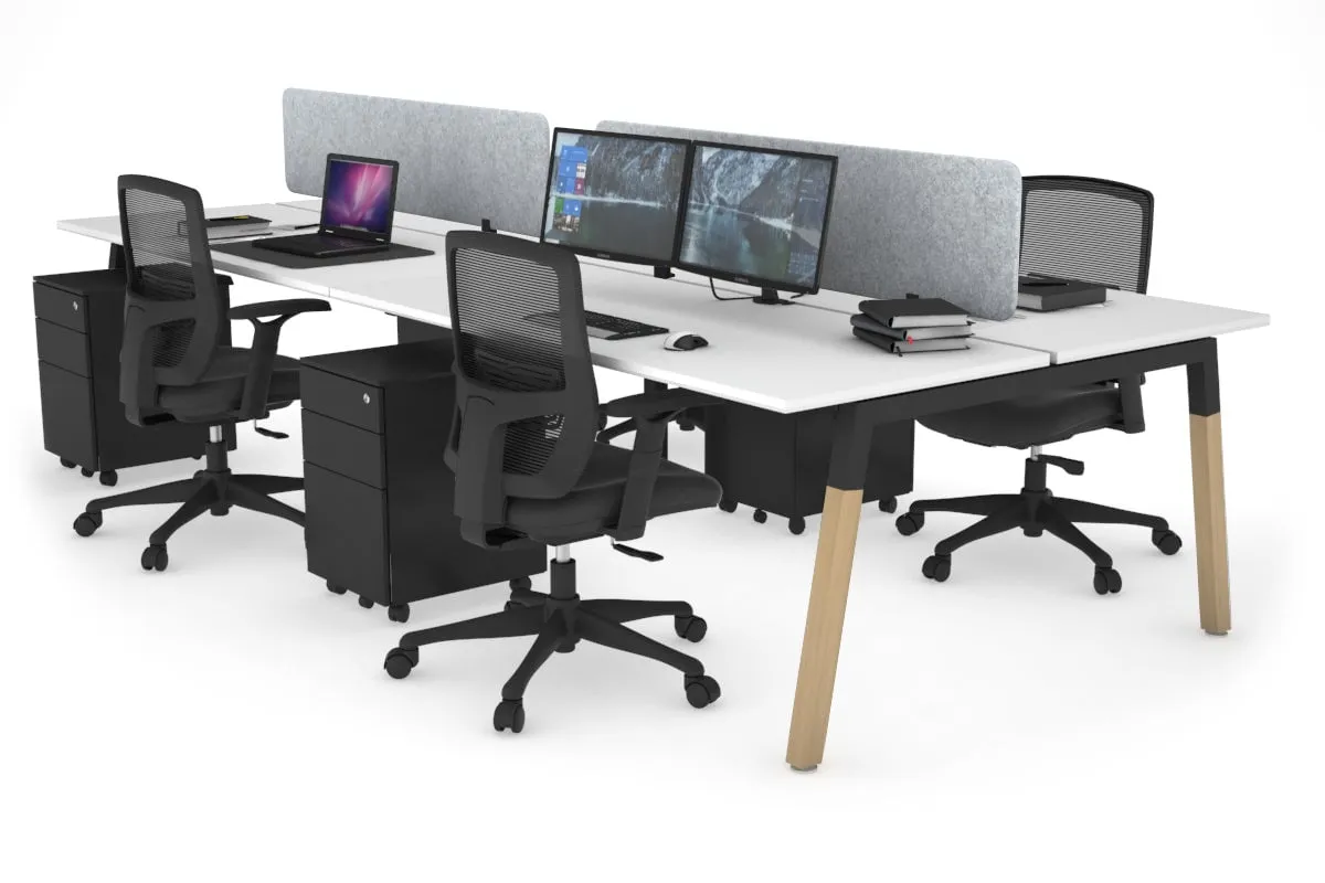 Quadro A Legs 4 Person Office Workstation - Wood Legs Cross Beam [1400L x 700W]