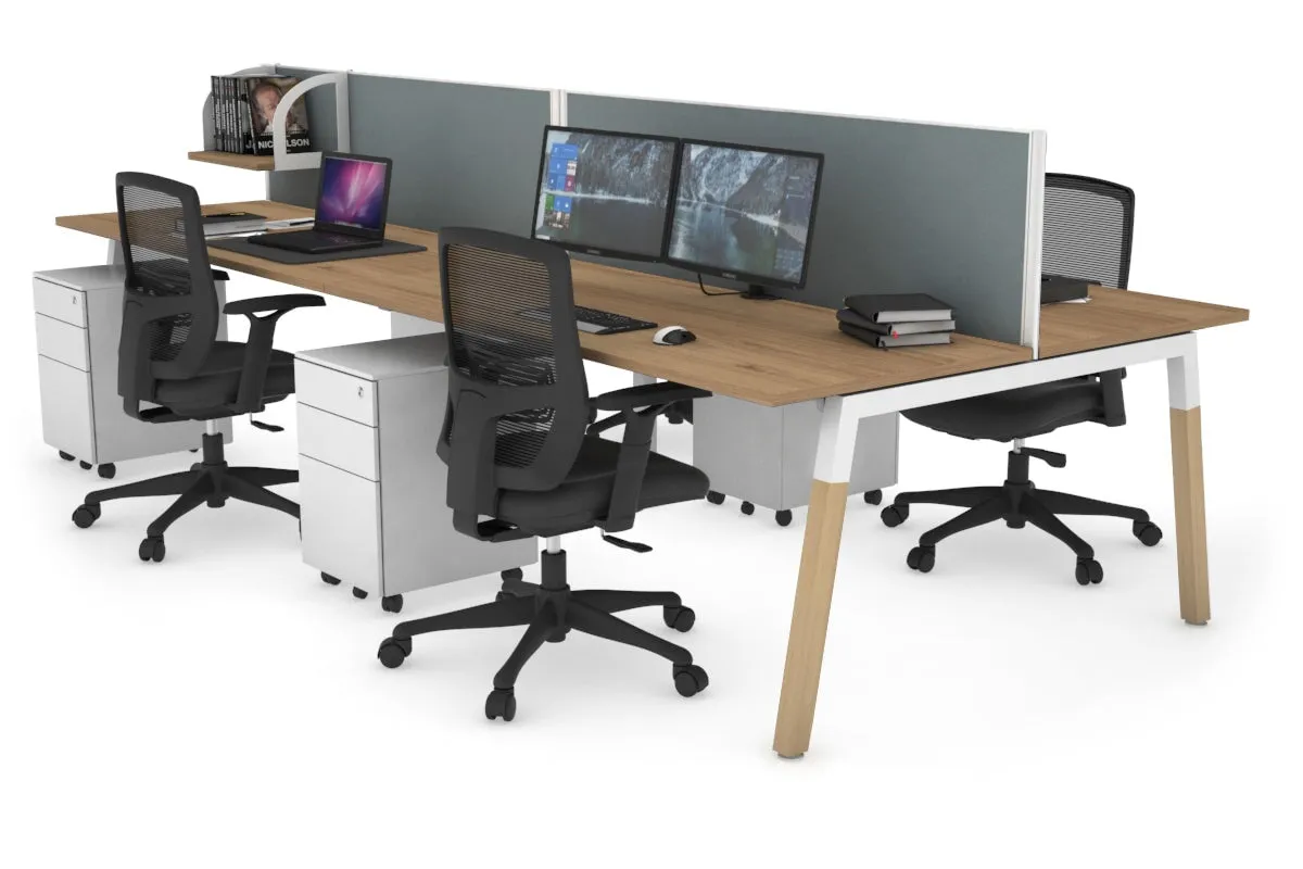 Quadro A Legs 4 Person Office Workstation - Wood Legs Cross Beam [1400L x 700W]