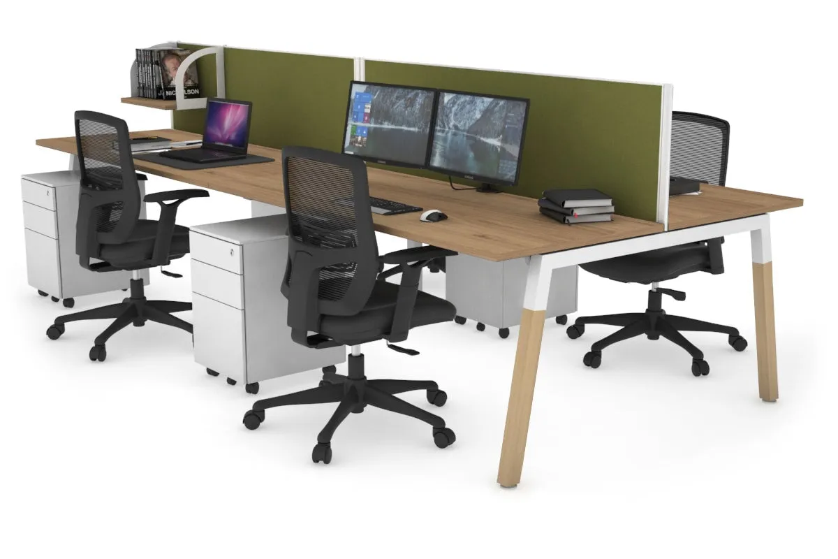 Quadro A Legs 4 Person Office Workstation - Wood Legs Cross Beam [1400L x 700W]