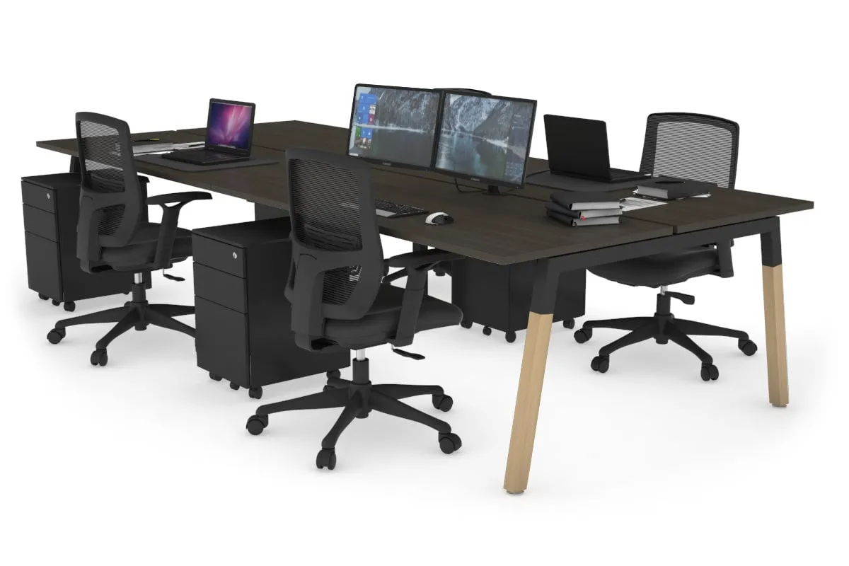 Quadro A Legs 4 Person Office Workstation - Wood Legs Cross Beam [1400L x 700W]