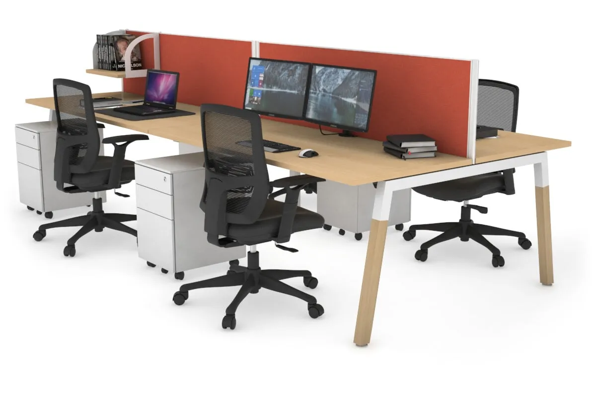 Quadro A Legs 4 Person Office Workstation - Wood Legs Cross Beam [1400L x 700W]