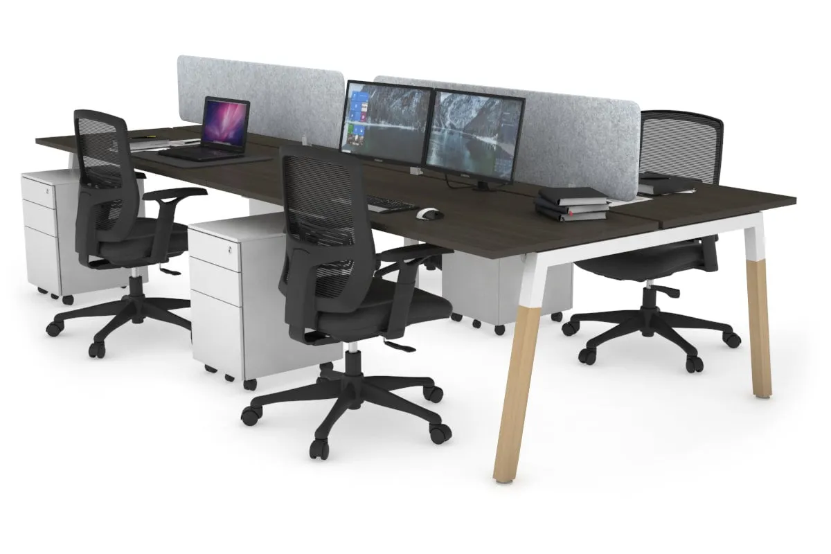 Quadro A Legs 4 Person Office Workstation - Wood Legs Cross Beam [1400L x 700W]