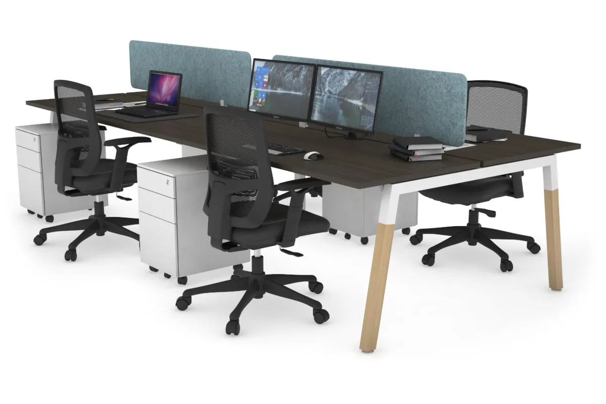 Quadro A Legs 4 Person Office Workstation - Wood Legs Cross Beam [1400L x 700W]