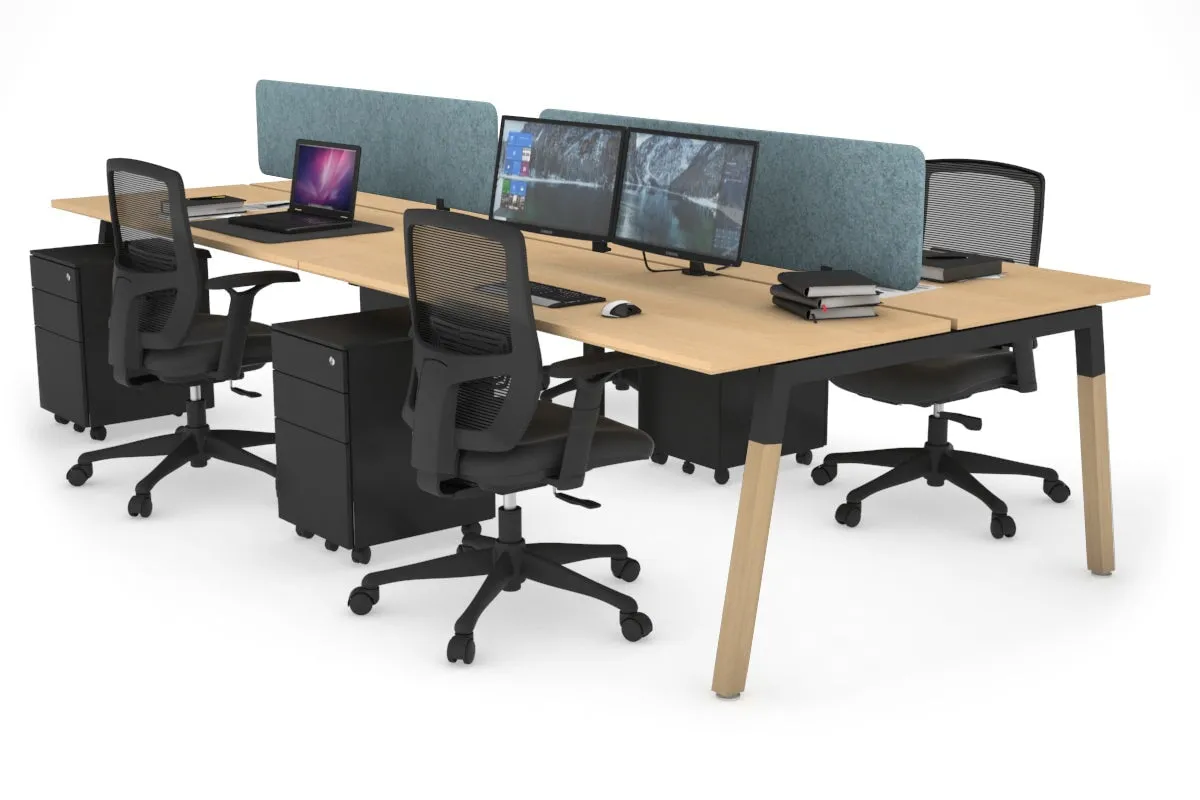 Quadro A Legs 4 Person Office Workstation - Wood Legs Cross Beam [1400L x 700W]