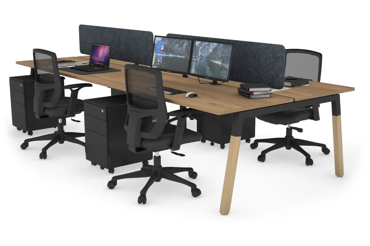 Quadro A Legs 4 Person Office Workstation - Wood Legs Cross Beam [1400L x 700W]