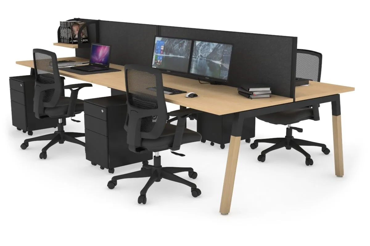 Quadro A Legs 4 Person Office Workstation - Wood Legs Cross Beam [1400L x 700W]