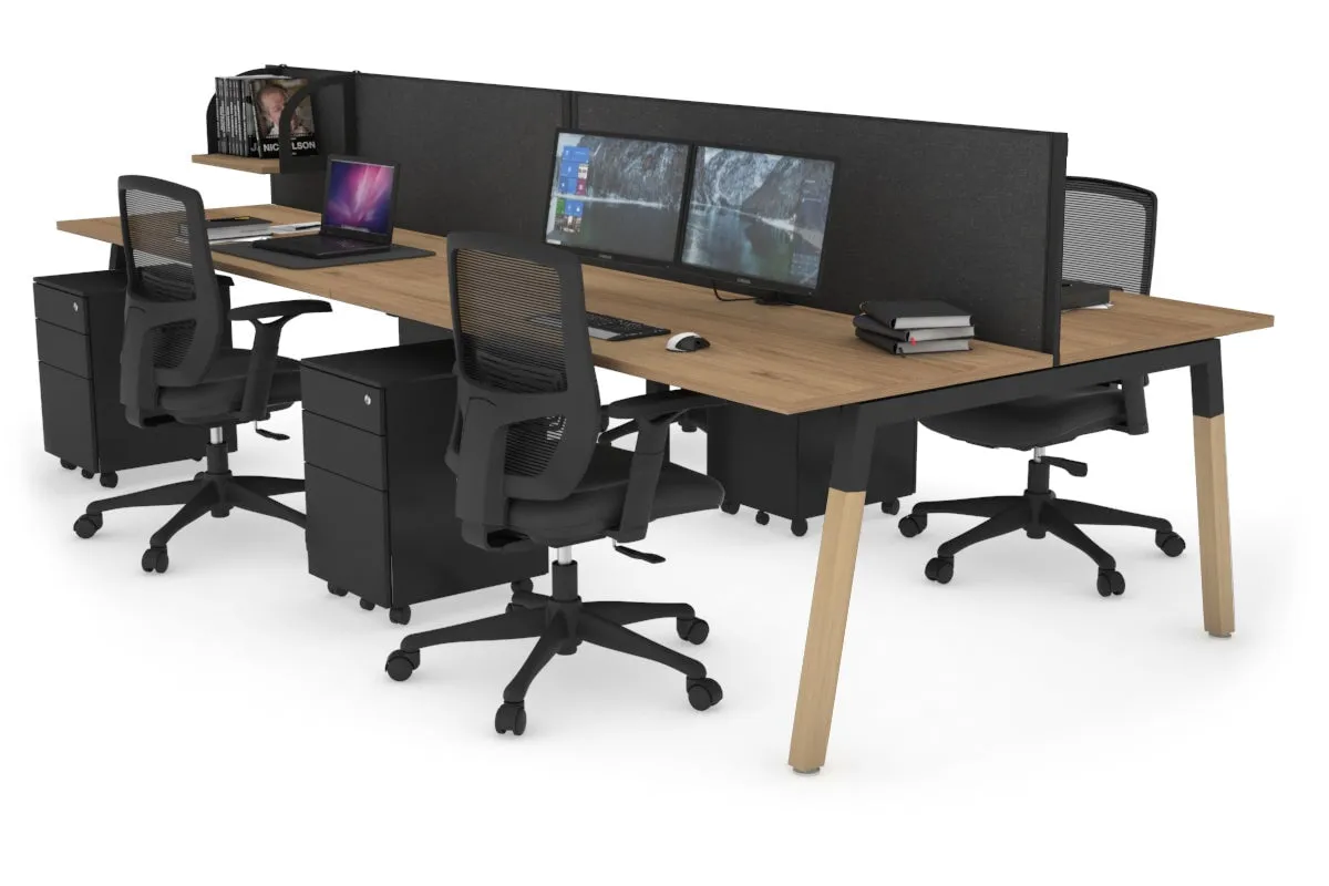 Quadro A Legs 4 Person Office Workstation - Wood Legs Cross Beam [1400L x 700W]