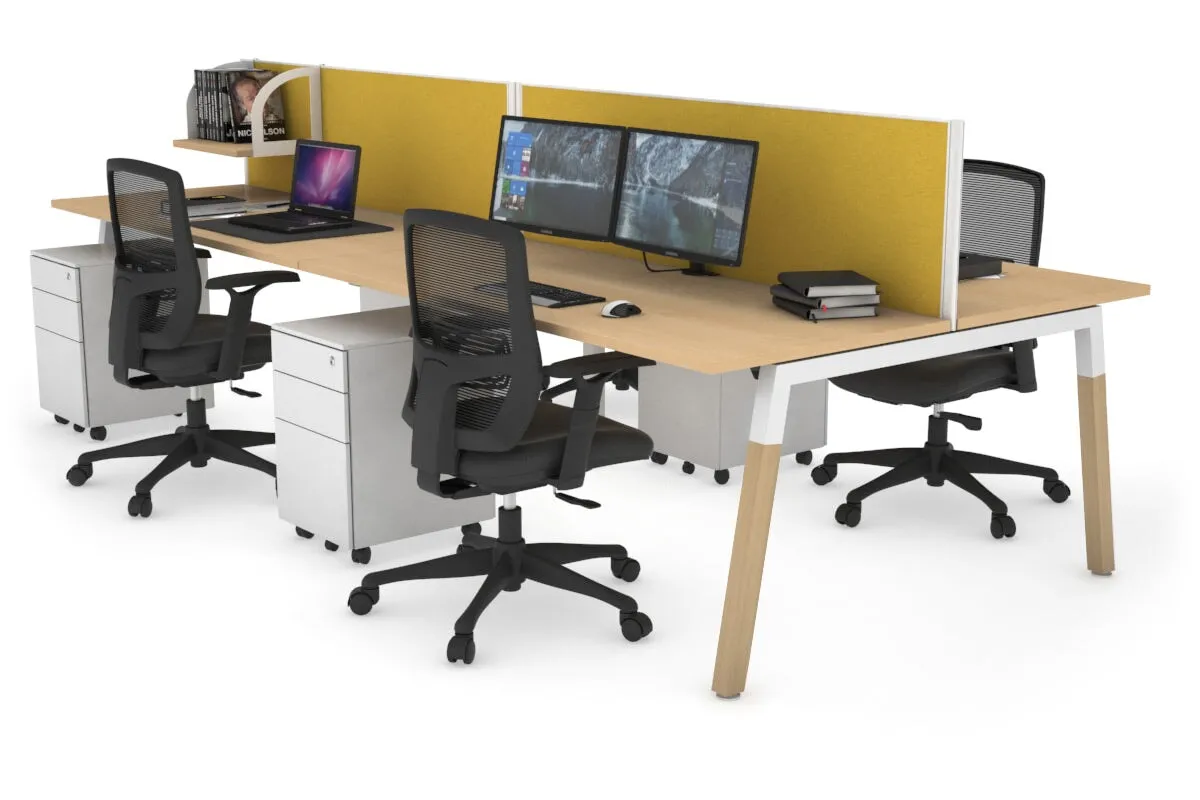 Quadro A Legs 4 Person Office Workstation - Wood Legs Cross Beam [1400L x 700W]