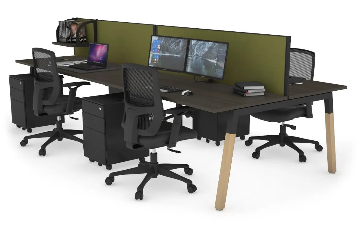 Quadro A Legs 4 Person Office Workstation - Wood Legs Cross Beam [1400L x 700W]