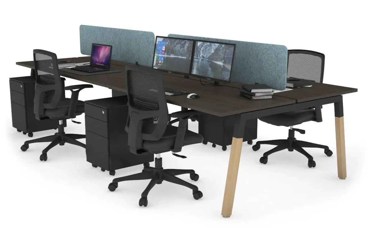 Quadro A Legs 4 Person Office Workstation - Wood Legs Cross Beam [1400L x 700W]