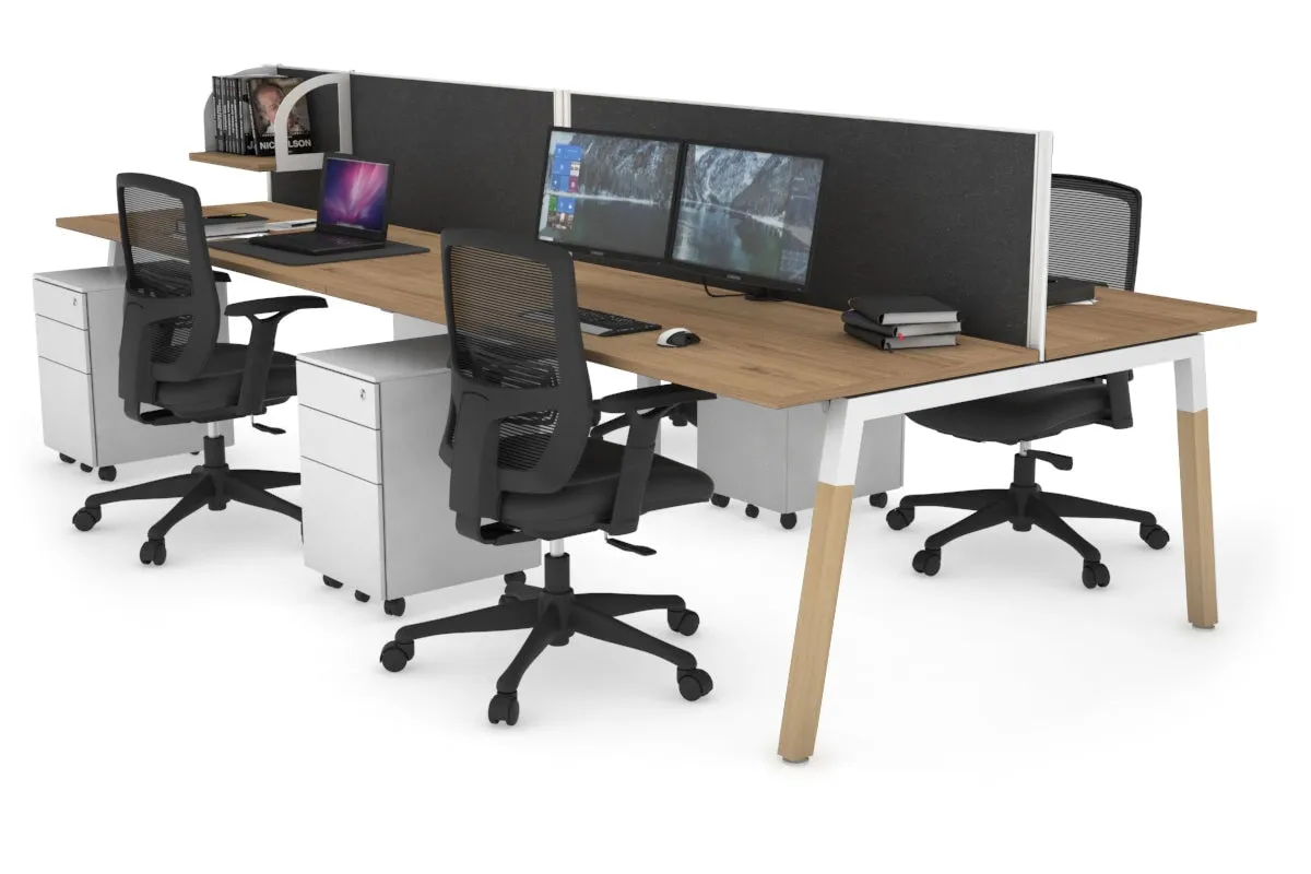 Quadro A Legs 4 Person Office Workstation - Wood Legs Cross Beam [1400L x 700W]