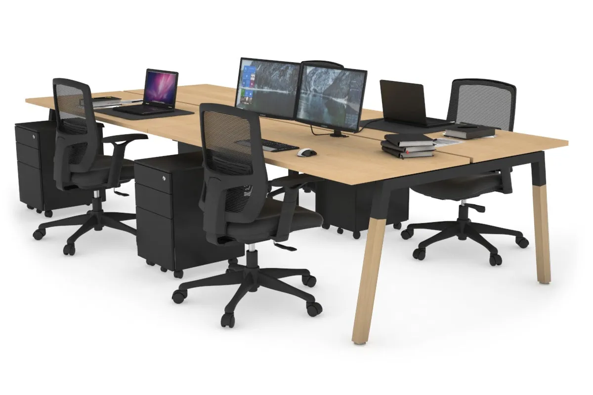 Quadro A Legs 4 Person Office Workstation - Wood Legs Cross Beam [1400L x 700W]