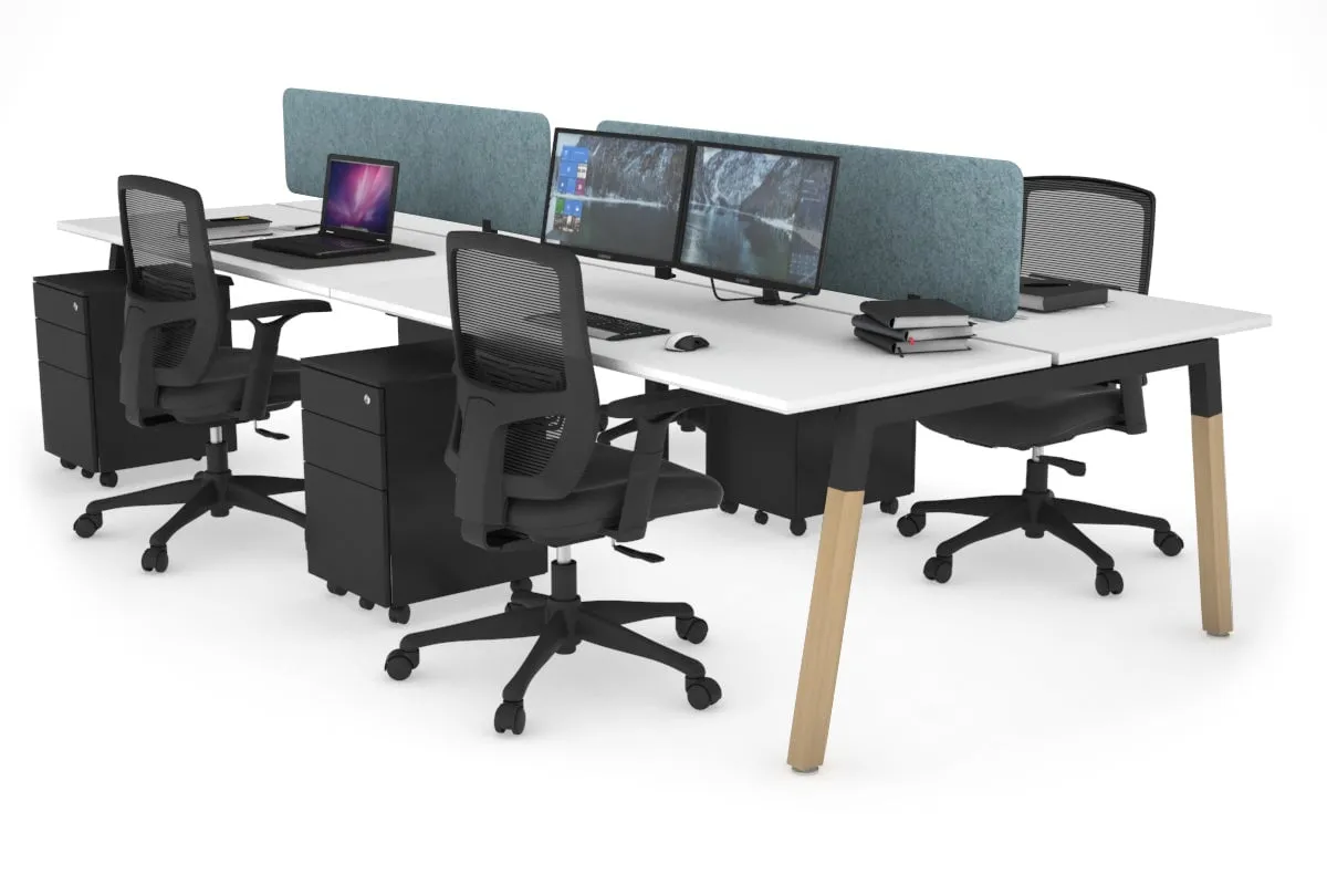 Quadro A Legs 4 Person Office Workstation - Wood Legs Cross Beam [1400L x 700W]