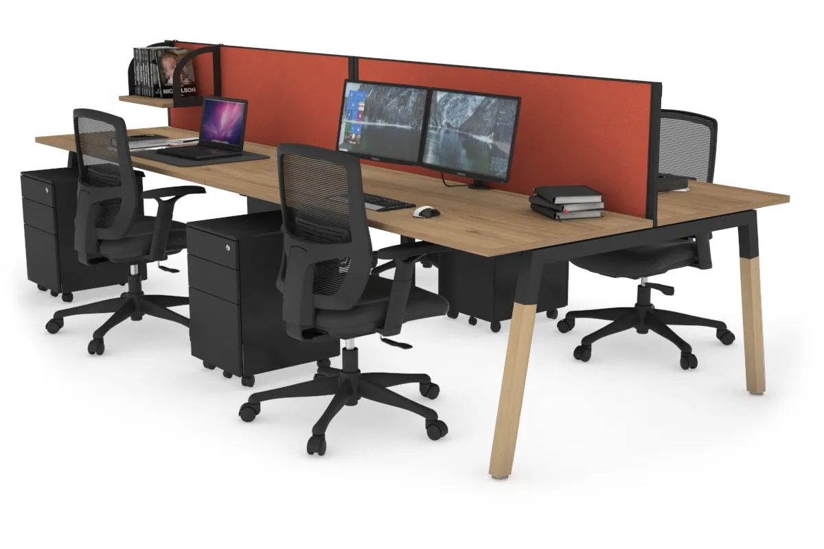 Quadro A Legs 4 Person Office Workstation - Wood Legs Cross Beam [1400L x 700W]