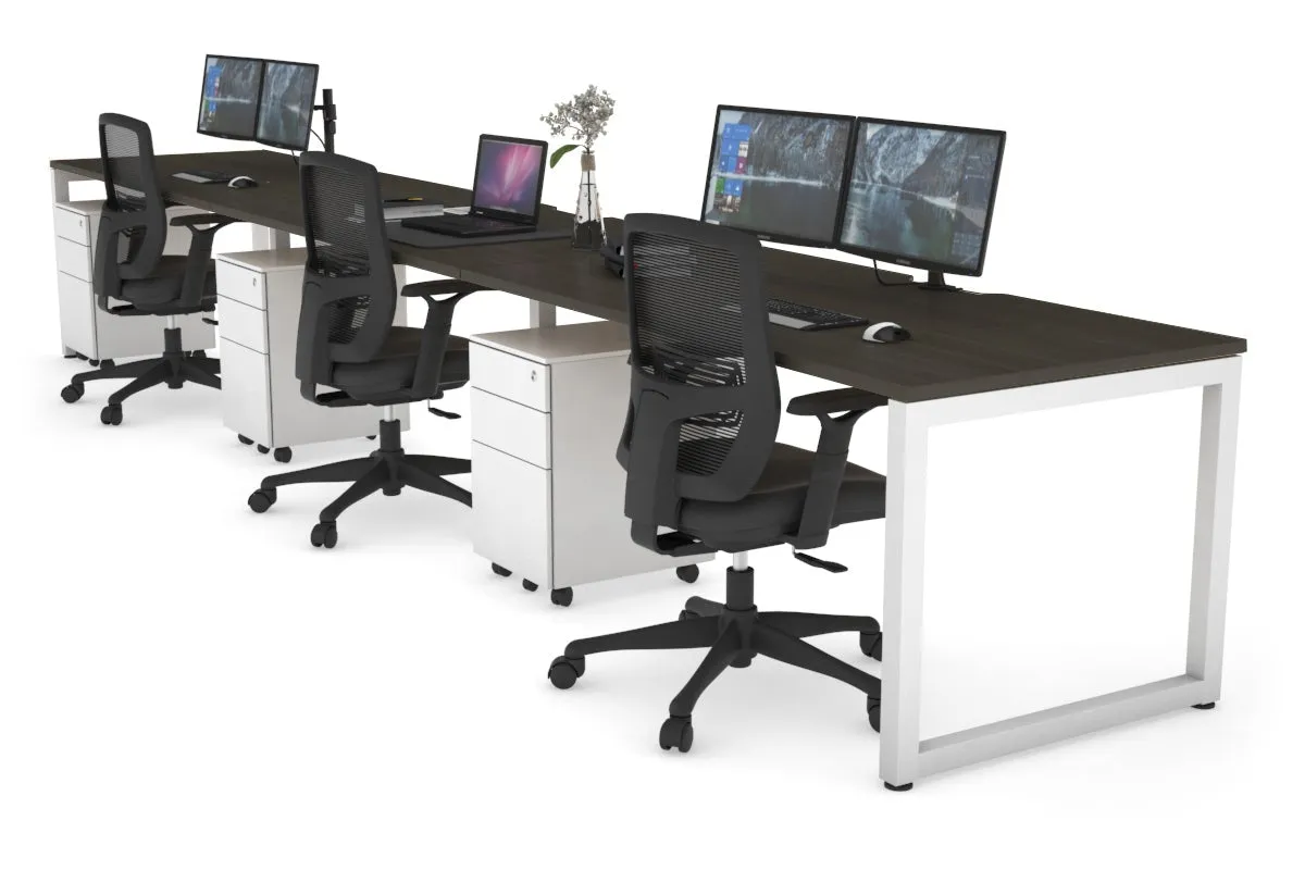 Quadro Loop Legs 3 Person Run Office Workstation [1400L x 800W with Cable Scallop]