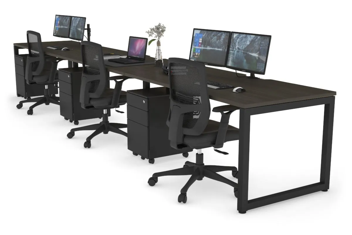 Quadro Loop Legs 3 Person Run Office Workstation [1400L x 800W with Cable Scallop]