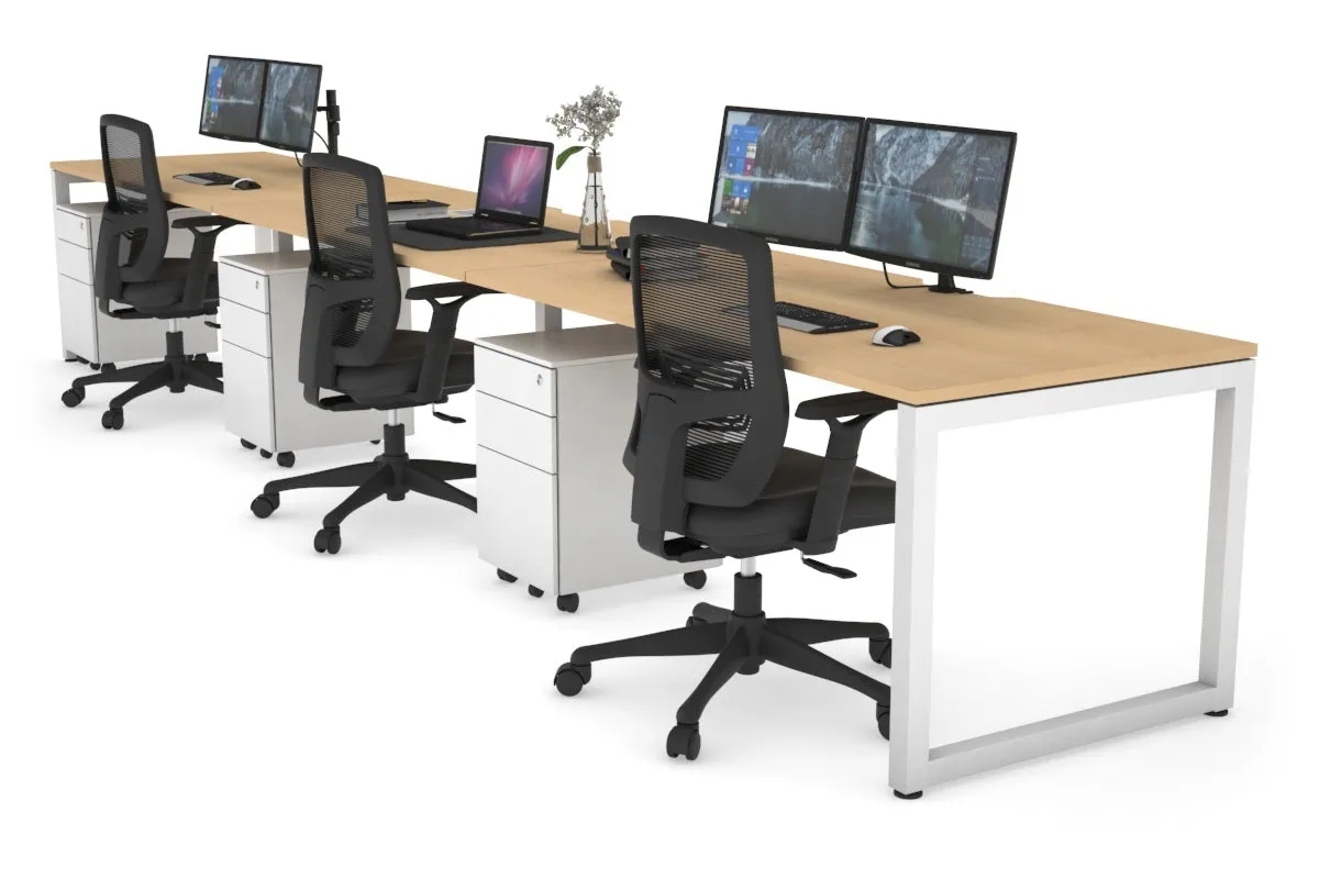 Quadro Loop Legs 3 Person Run Office Workstation [1400L x 800W with Cable Scallop]