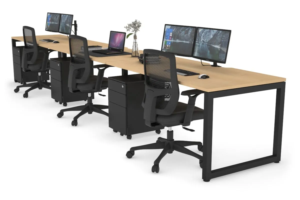 Quadro Loop Legs 3 Person Run Office Workstation [1400L x 800W with Cable Scallop]