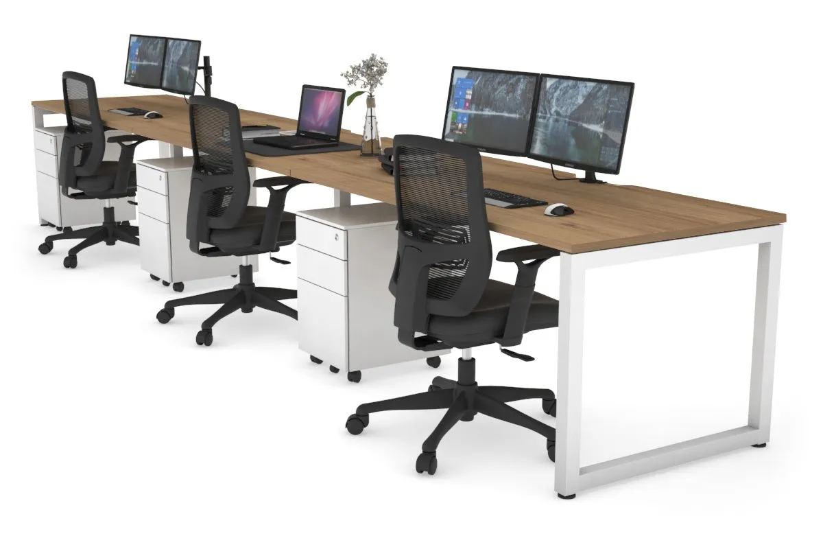 Quadro Loop Legs 3 Person Run Office Workstation [1400L x 800W with Cable Scallop]