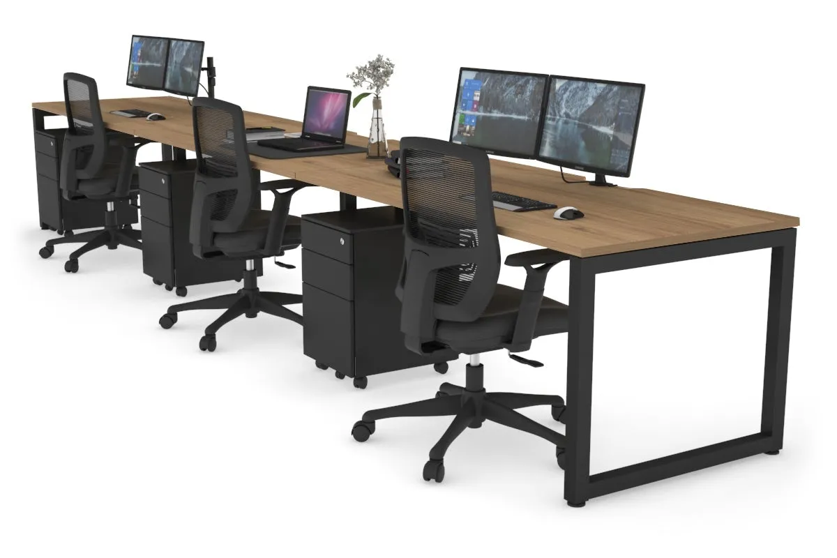 Quadro Loop Legs 3 Person Run Office Workstation [1400L x 800W with Cable Scallop]