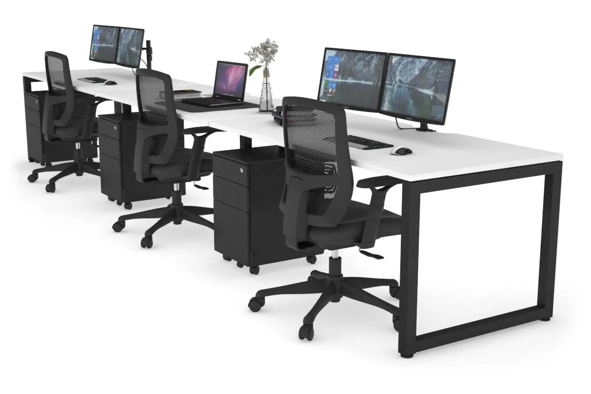 Quadro Loop Legs 3 Person Run Office Workstation [1400L x 800W with Cable Scallop]