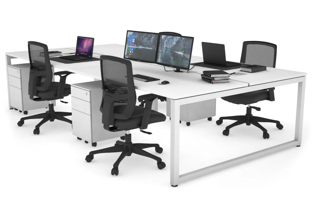 Quadro Loop Legs 4 Person Office Workstation [1400L x 800W with Cable Scallop]