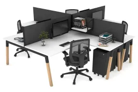 Quadro Wood A Legs Cross Beam 4 Person Corner Workstation [1400L x 1800W with Cable Scallop]