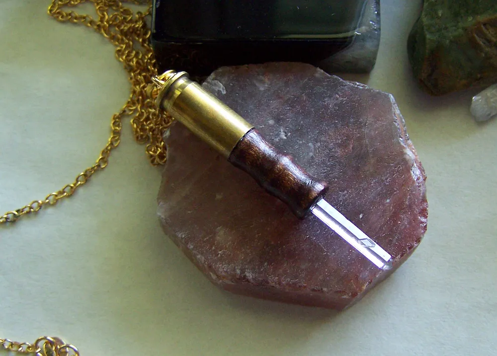 Quartz Crystal Boxwood Mini Wand Bullet Jewelry Necklace Pendant