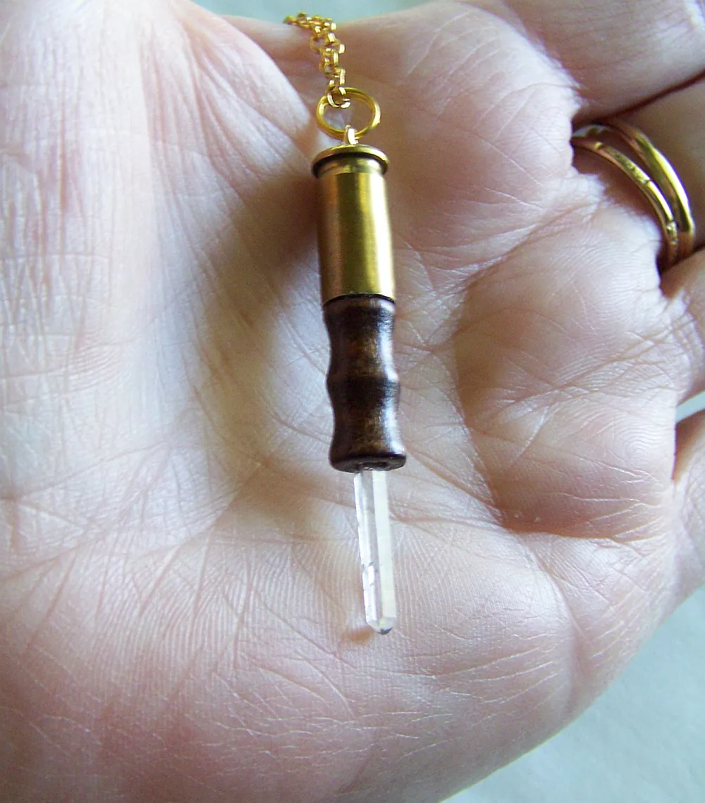 Quartz Crystal Boxwood Mini Wand Bullet Jewelry Necklace Pendant