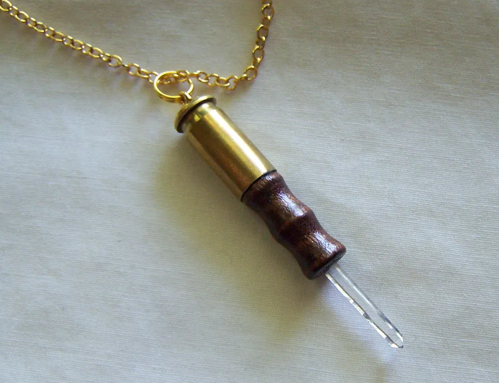 Quartz Crystal Boxwood Mini Wand Bullet Jewelry Necklace Pendant