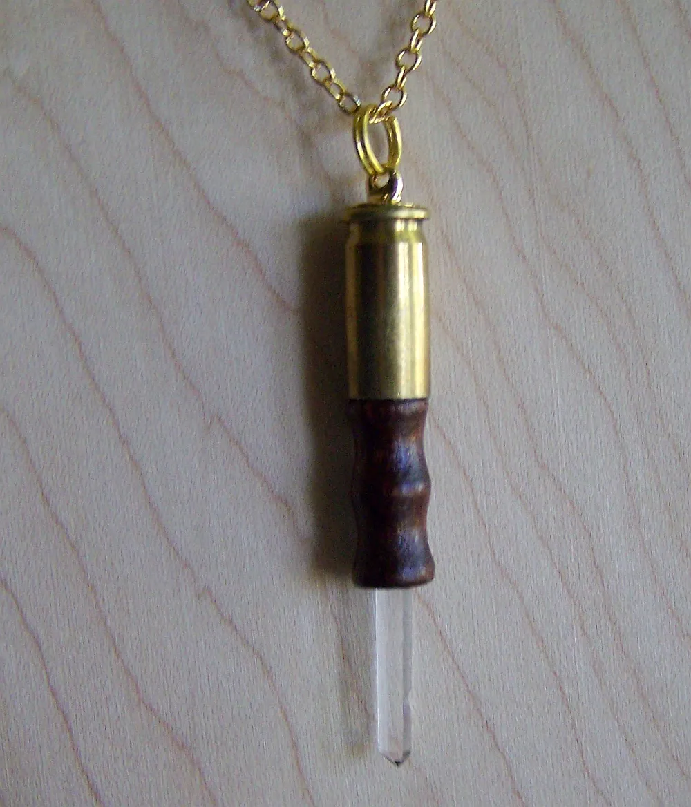 Quartz Crystal Boxwood Mini Wand Bullet Jewelry Necklace Pendant