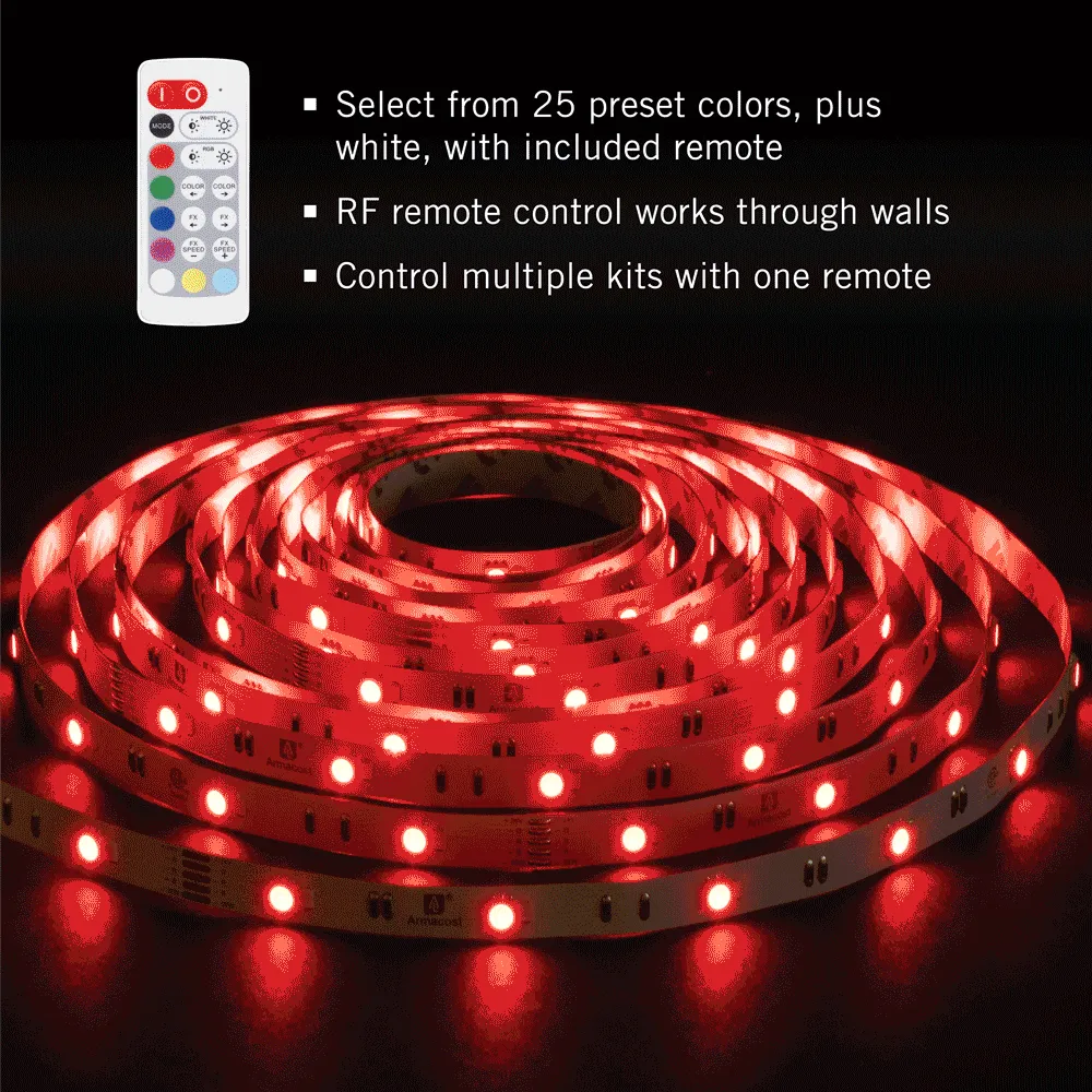 RibbonFlex Home Multi-Color White LED Tape Light Kit with Remote, 16 ft. (5m), 120V