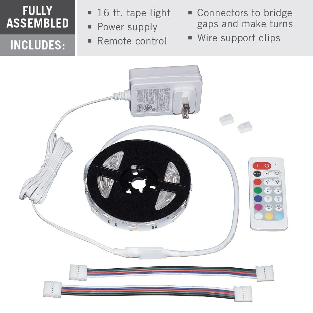 RibbonFlex Home Multi-Color White LED Tape Light Kit with Remote, 16 ft. (5m), 120V