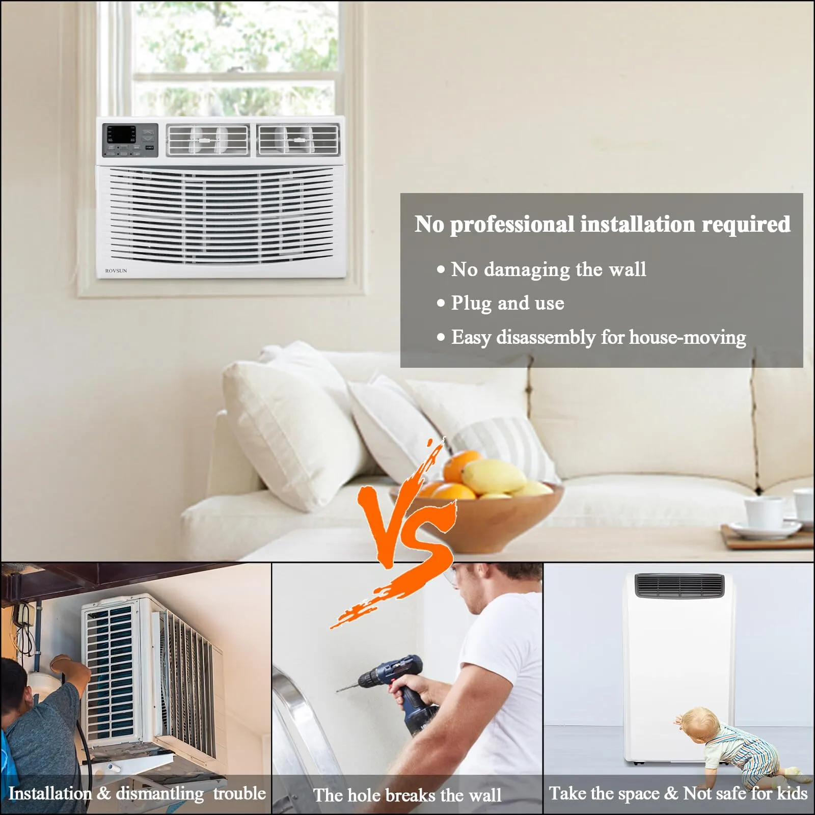 ROVSUN 12000 BTU Air Conditioner Window Unit, 3-in-1 Window AC Unit Cooler, Dehumidifier & Fan with Timer, Remote Control & Installation Kit, Cooling Rooms up to 550 Sq. Ft, 115V/60Hz, White & Grey