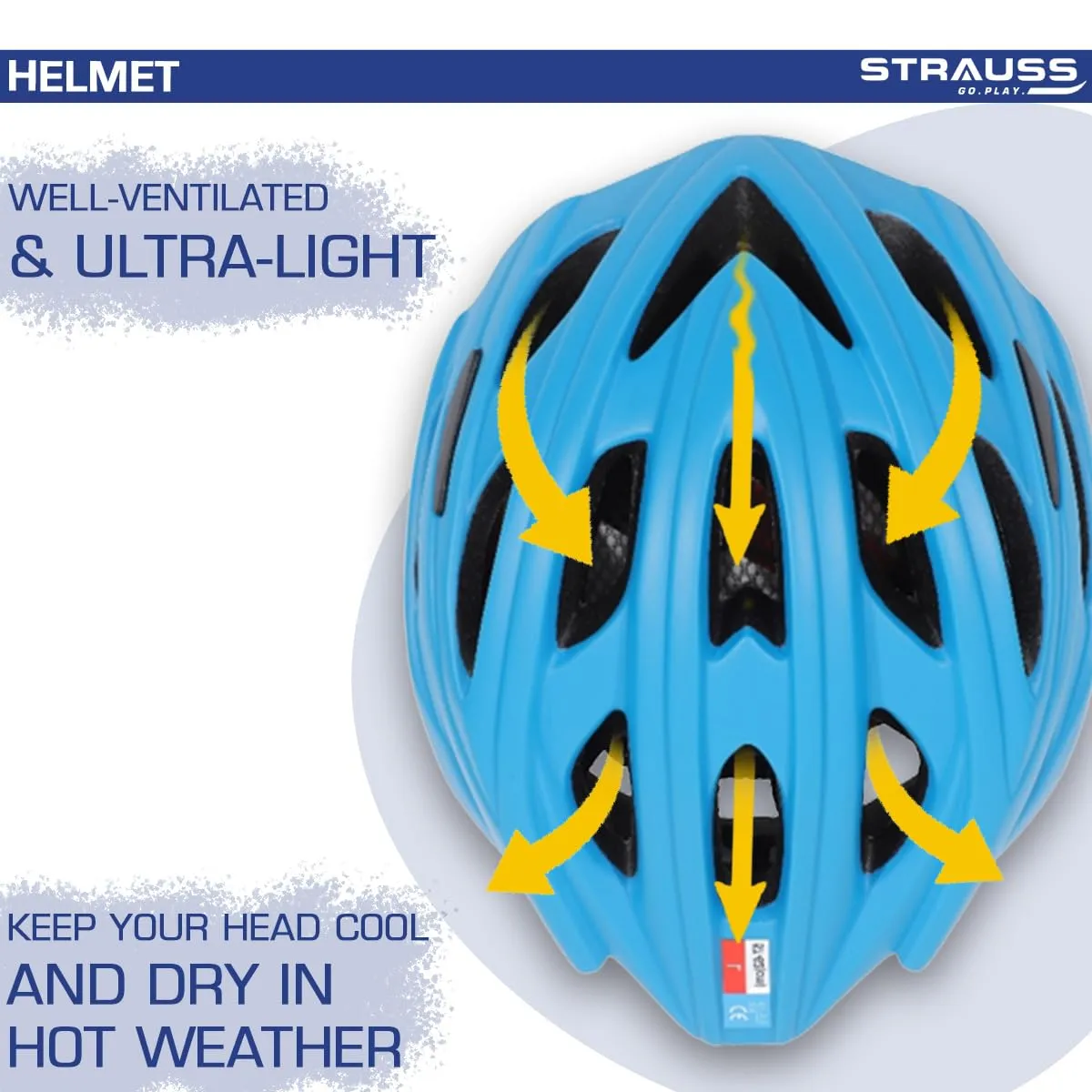 Strauss Veloguard Cycling Helmet | Light Weight with Superior Ventilation | Mountain, Road Bike & Skating Helmet with Adjustable Size | LED Safety Backlight | Ideal for Adults and Kids,(Blue)