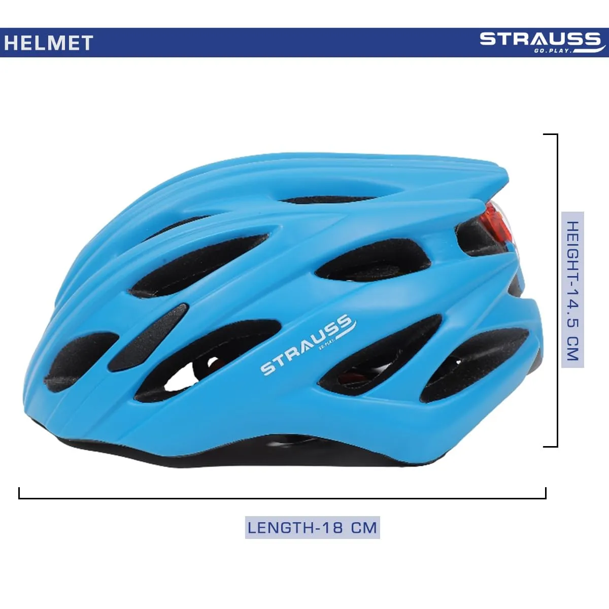 Strauss Veloguard Cycling Helmet | Light Weight with Superior Ventilation | Mountain, Road Bike & Skating Helmet with Adjustable Size | LED Safety Backlight | Ideal for Adults and Kids,(Blue)