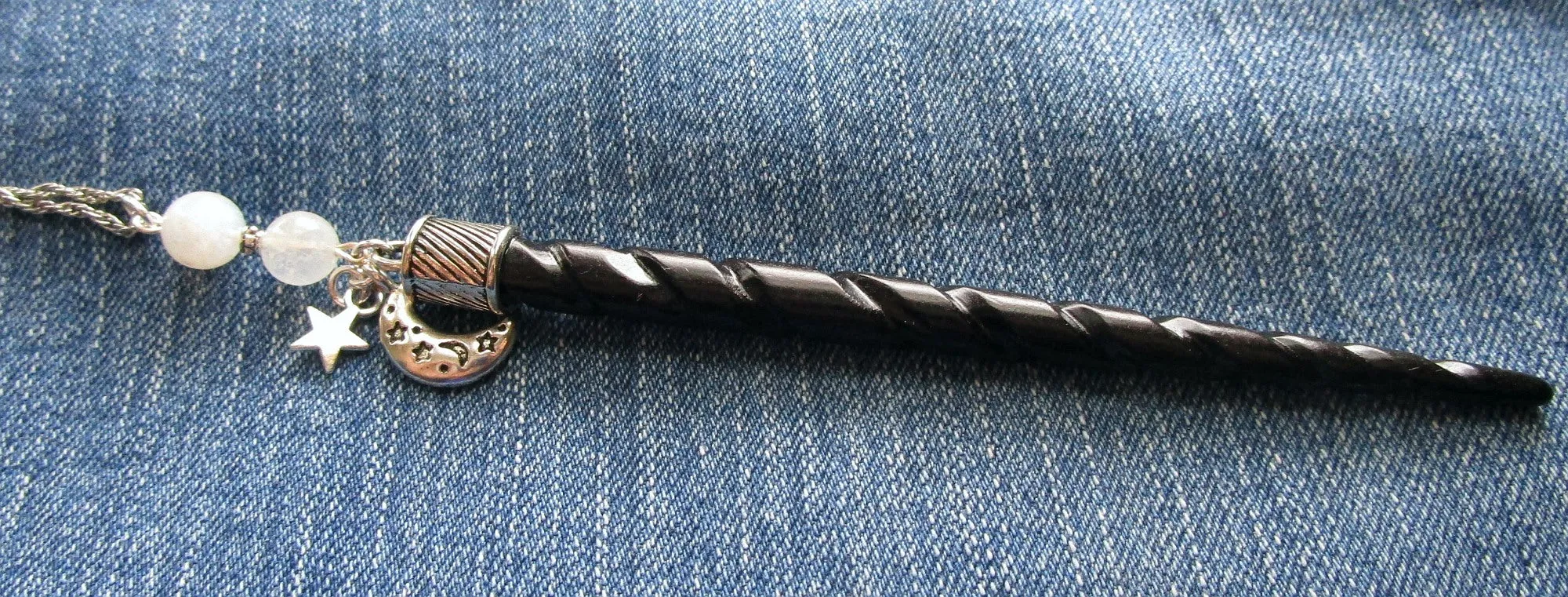 Unicorn Horn Natural Black Spiral Wand Pendant Necklace