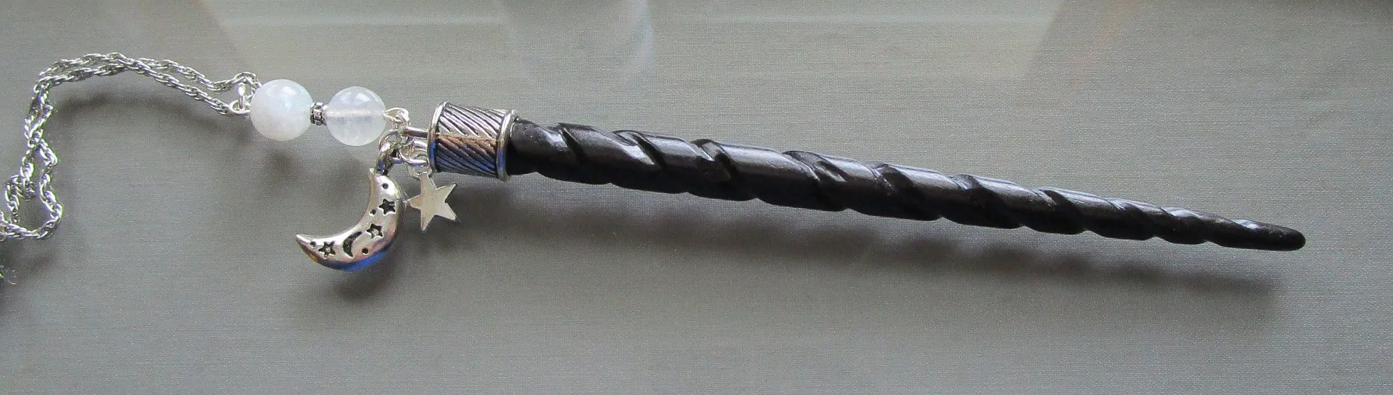 Unicorn Horn Natural Black Spiral Wand Pendant Necklace