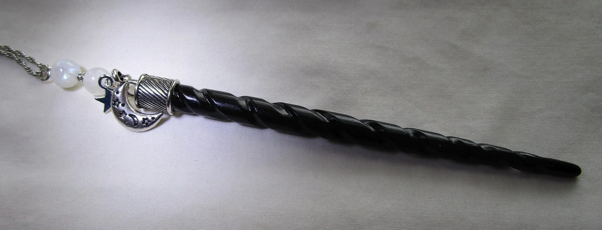 Unicorn Horn Natural Black Spiral Wand Pendant Necklace