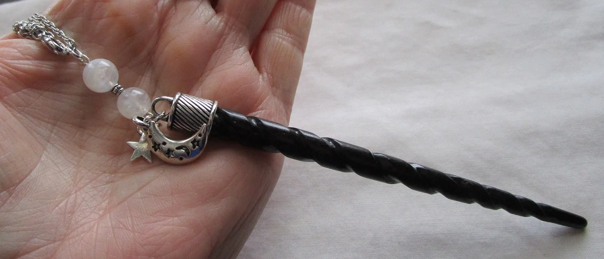 Unicorn Horn Natural Black Spiral Wand Pendant Necklace